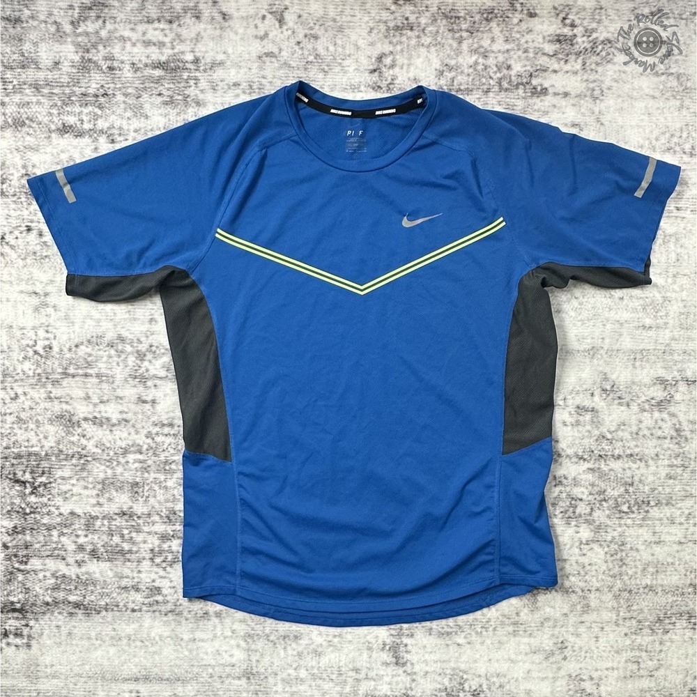 Nike Running‎ Dri-Fit Blue Yellow Stripe Athletic Shirt Men's Medium
